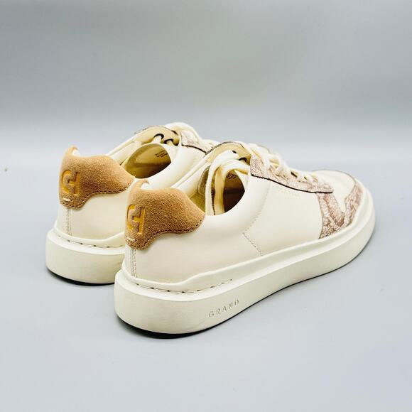 Cole Haan Shoes Womens 5 Ivory Leather Grandseries Snake Print Low Top Sneakers - Picture 8 of 12